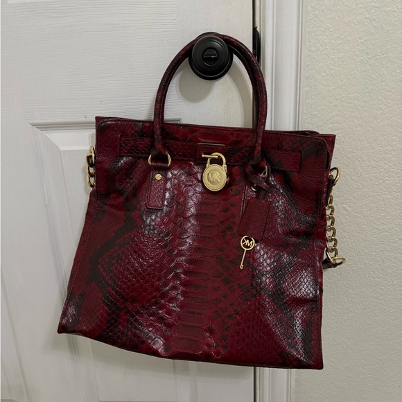 Michael Kors Red Snake Print Tote Bag - Picture 1 of 5